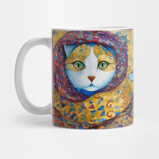 Klimt Cat with Green Eyes and a Colorful Shawl Mug